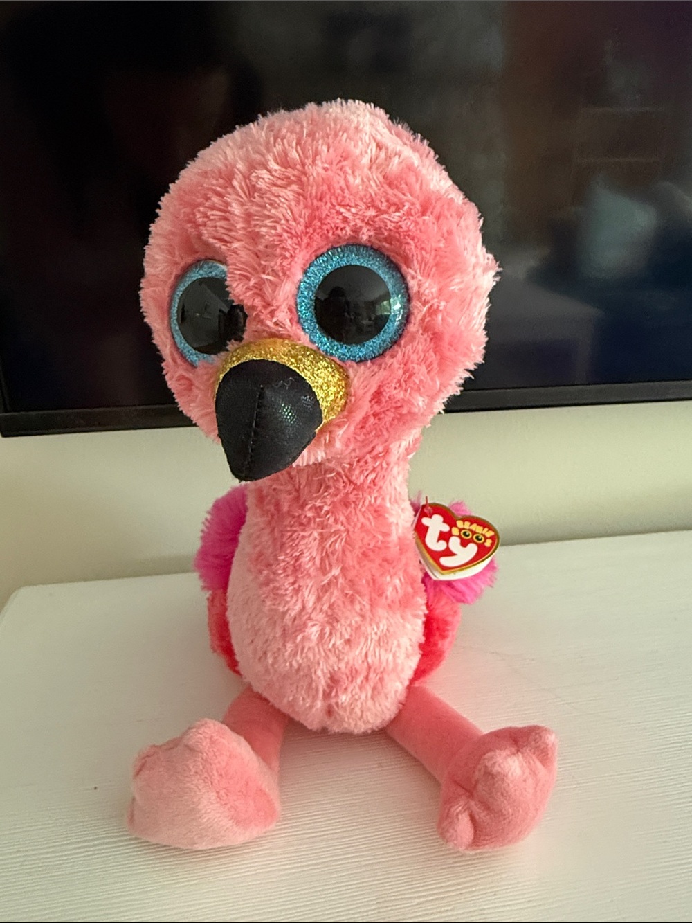 Ty Pink Flamingo Plush with Big Blue Eyes